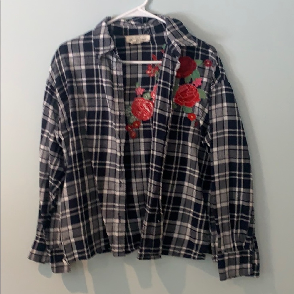 Black plaid button up